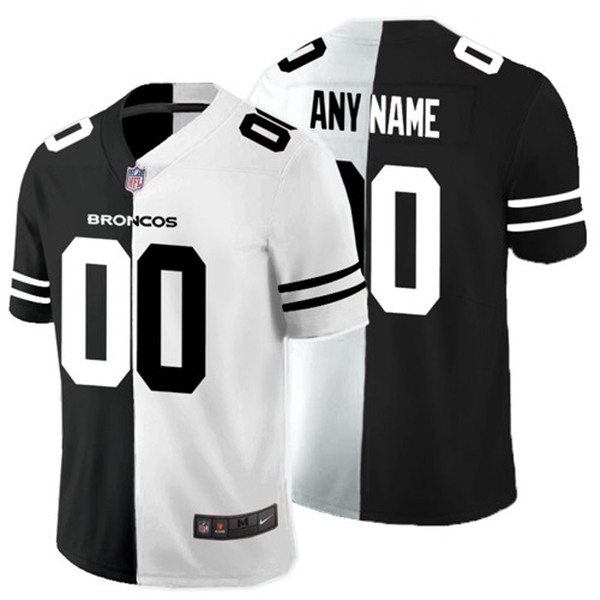 Men's Denver Broncos Custom Black White Split Limited Stitched Jersey (Check description if you want Women or Youth size)